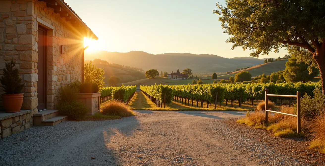 Area sosta camper tra i vigneti del Chianti con vista panoramica sulle colline toscane