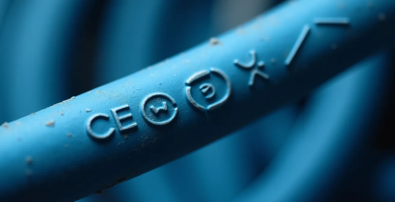 Dettaglio della marcatura H07RN-F su cavo CEE per campeggio