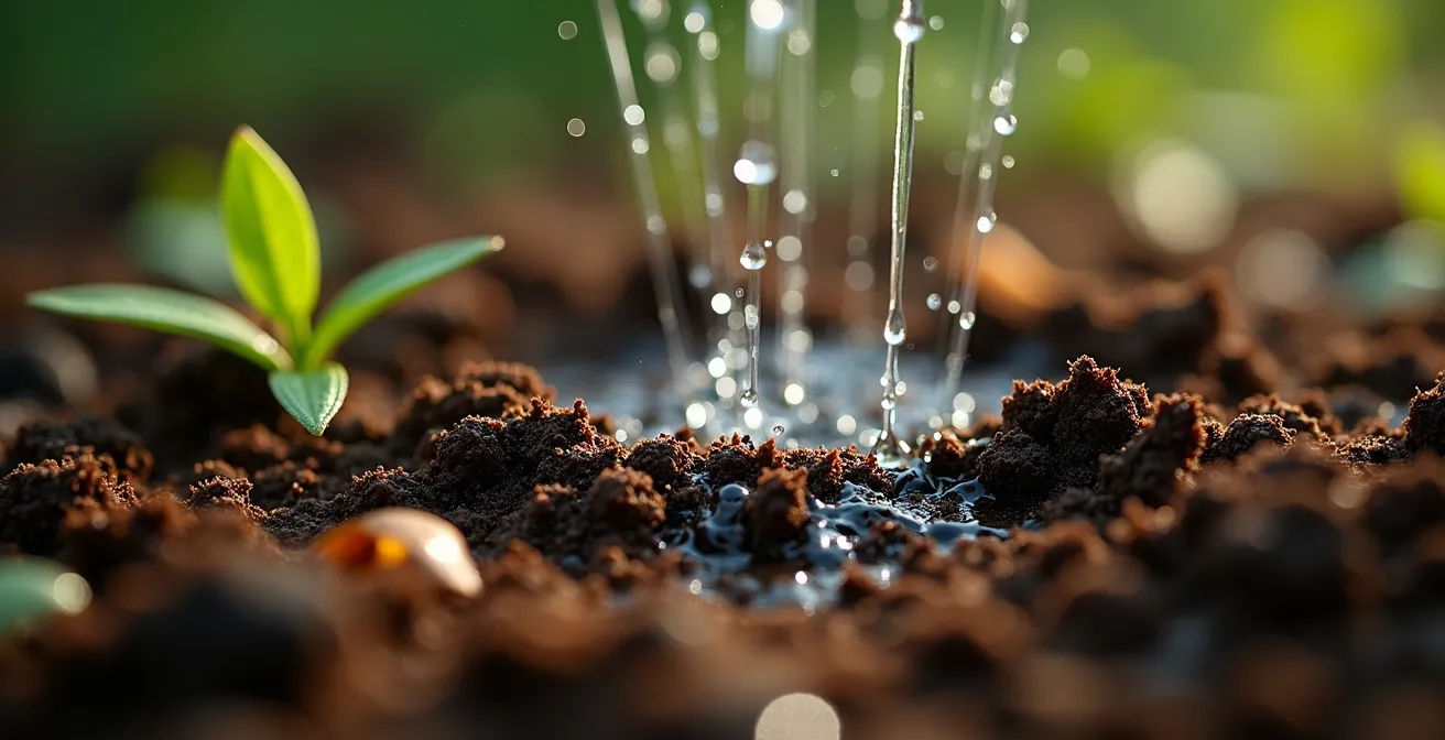 Dimostrazione della tecnica di dispersione a ventaglio dell'acqua nel terreno