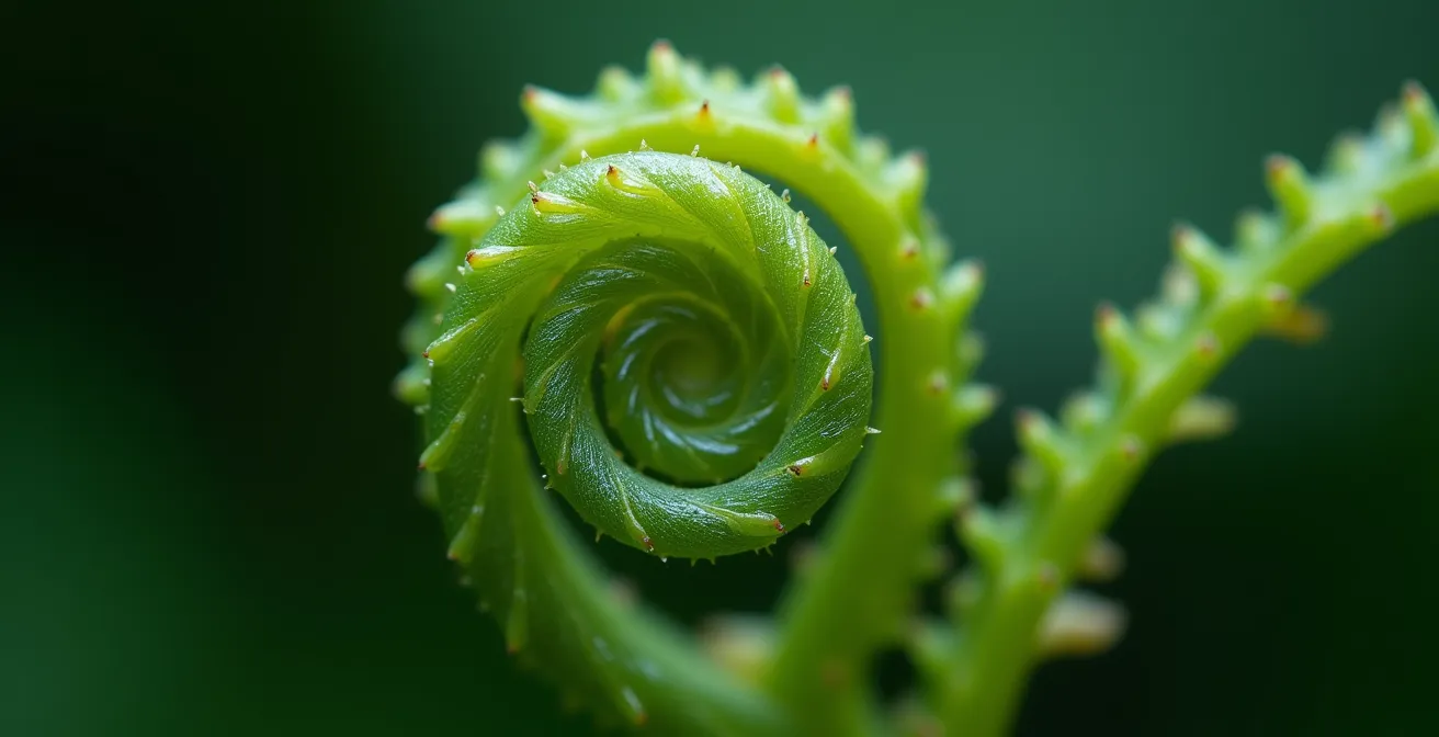 Dettaglio macro di felci con pattern frattali naturali
