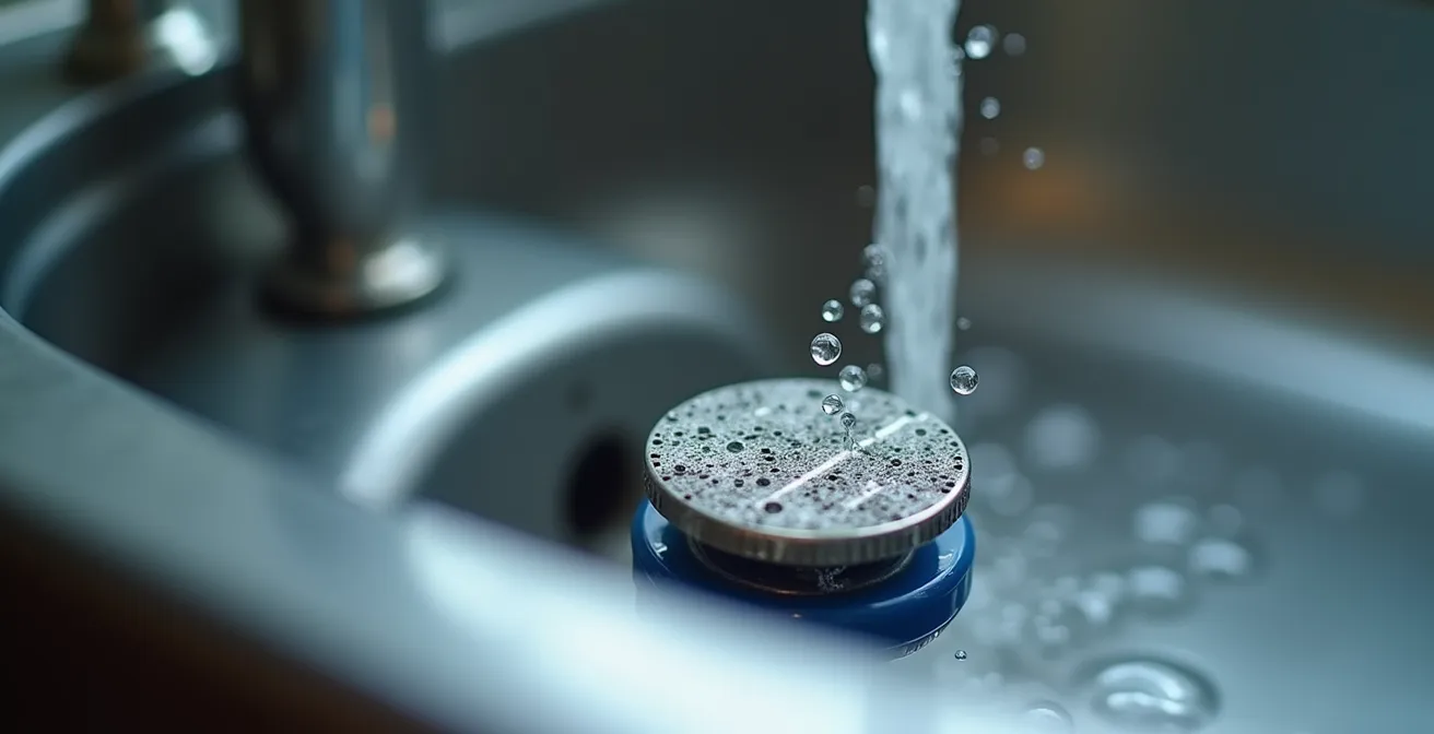 Sistema di risparmio idrico con rubinetto a pedale installato nel lavello di un camper