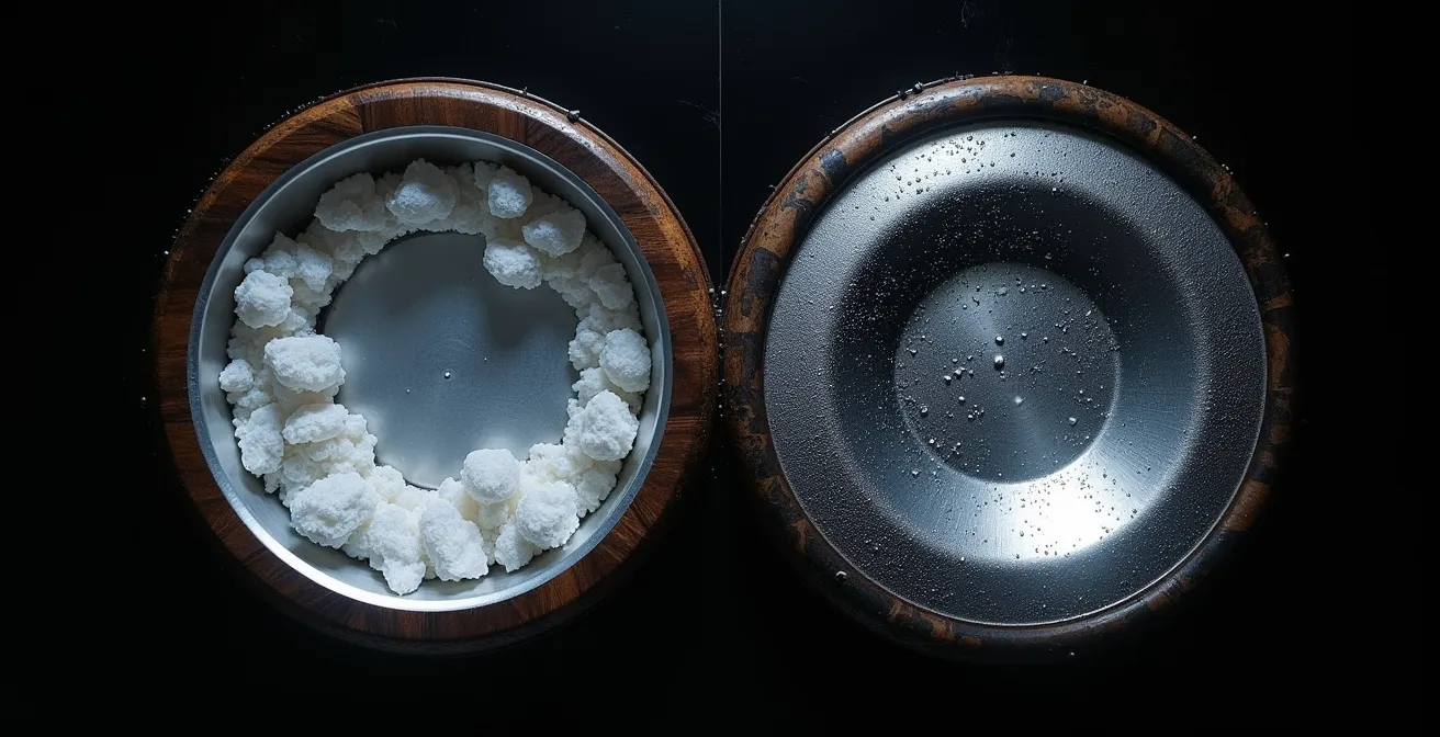 Vista interna di un boiler pulito dopo trattamento anticalcare