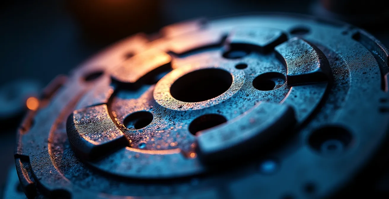 Dettaglio tecnico di una frizione con segni di surriscaldamento