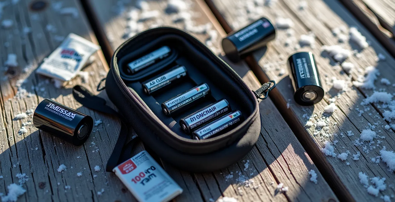 Kit invernale con custodia termica per GPS e batterie di riserva in tasca interna della giacca