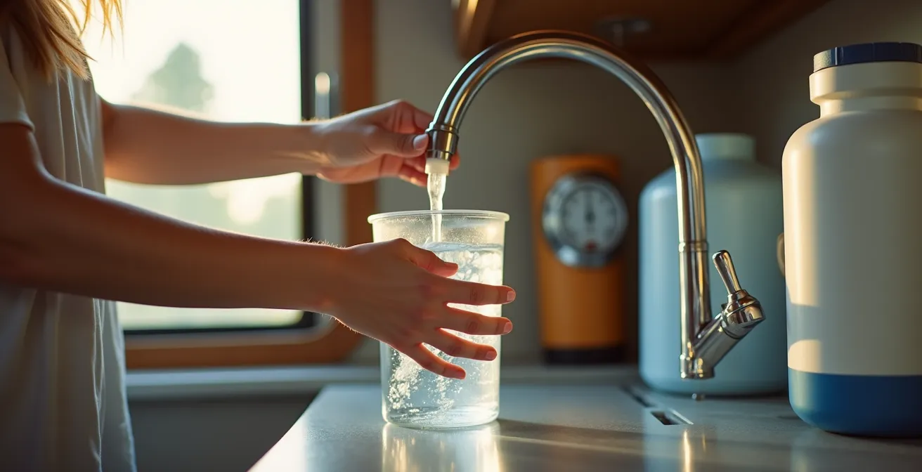 Sistema di gestione acqua con doppio serbatoio in un camper moderno